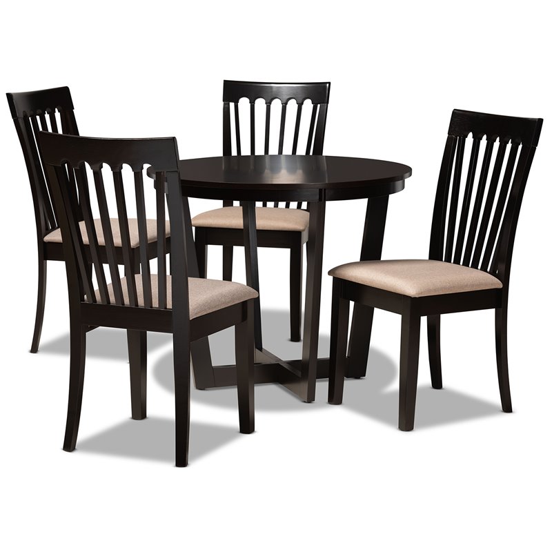 Bowery Hill Sand Fabric and Dark Brown Finished Wood 5-Piece Dining Set