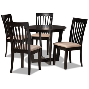 Bowery Hill Sand Fabric and Dark Brown Finished Wood 5-Piece Dining Set