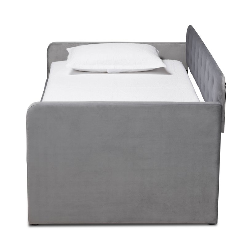 Bowery Hill Gray Velvet Upholstered Twin Size Daybed with Trundle
