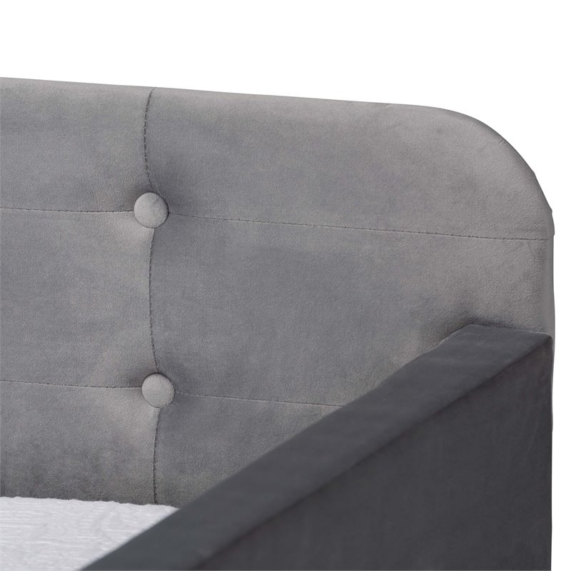 Bowery Hill Gray Velvet Upholstered Twin Size Daybed with Trundle