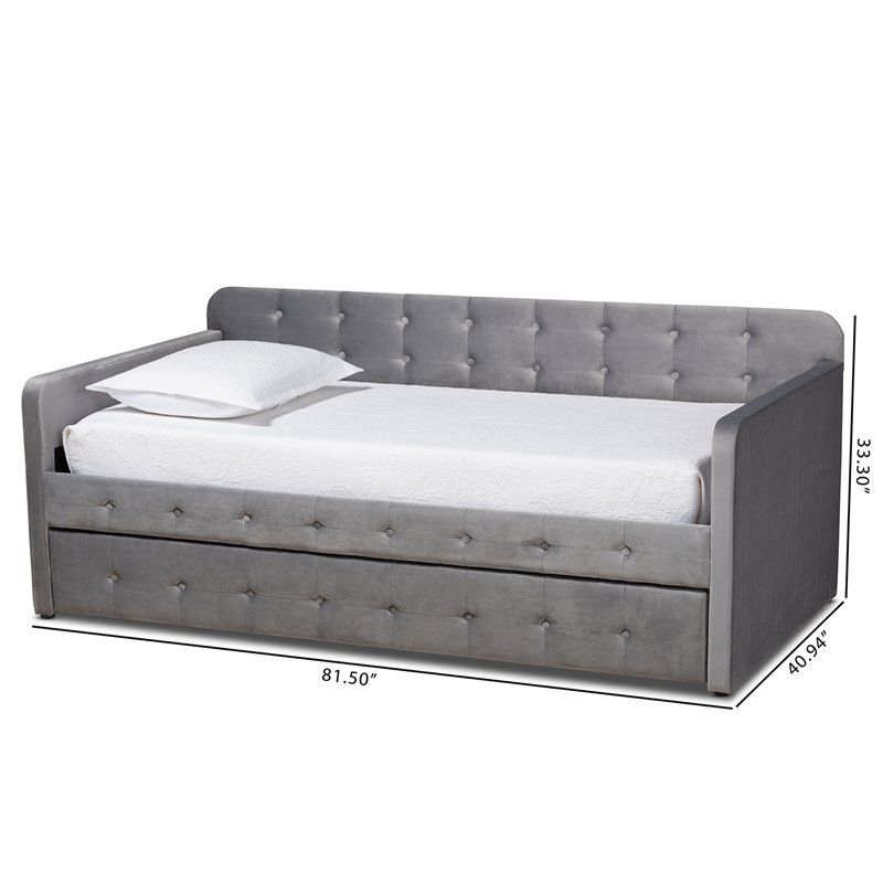 Bowery Hill Gray Velvet Upholstered Twin Size Daybed with Trundle