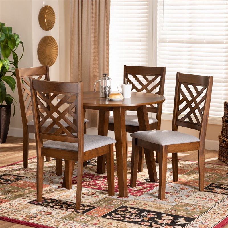 Bowery Hill Gray Fabric Walnut Finished Wood 5-Piece Dining Set