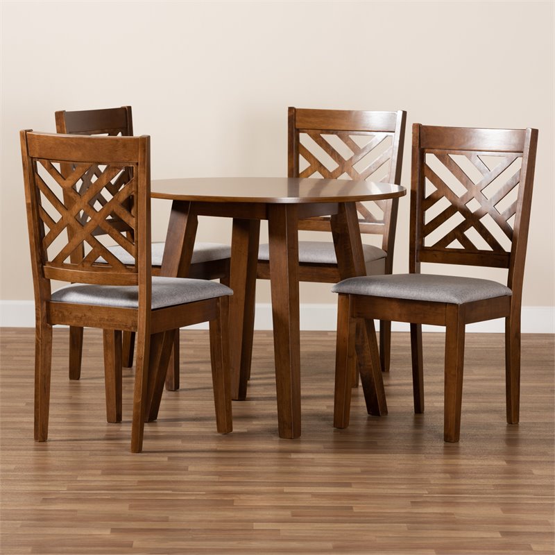 Bowery Hill Gray Fabric Walnut Finished Wood 5-Piece Dining Set