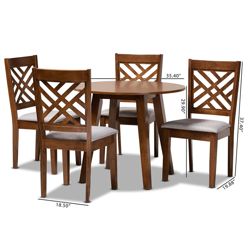 Bowery Hill Gray Fabric Walnut Finished Wood 5-Piece Dining Set