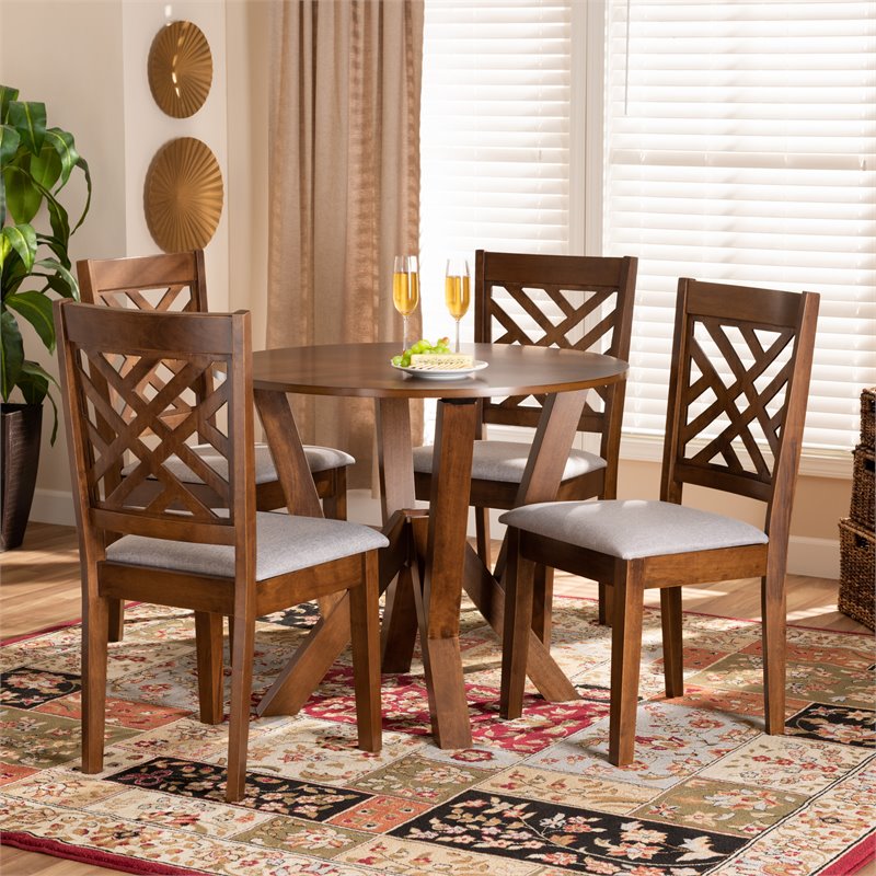 Bowery Hill Gray Fabric and Walnut Finished Wood 5-Piece Dining Set