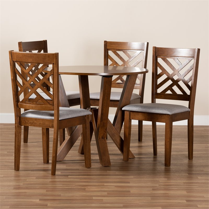 Bowery Hill Gray Fabric and Walnut Finished Wood 5-Piece Dining Set