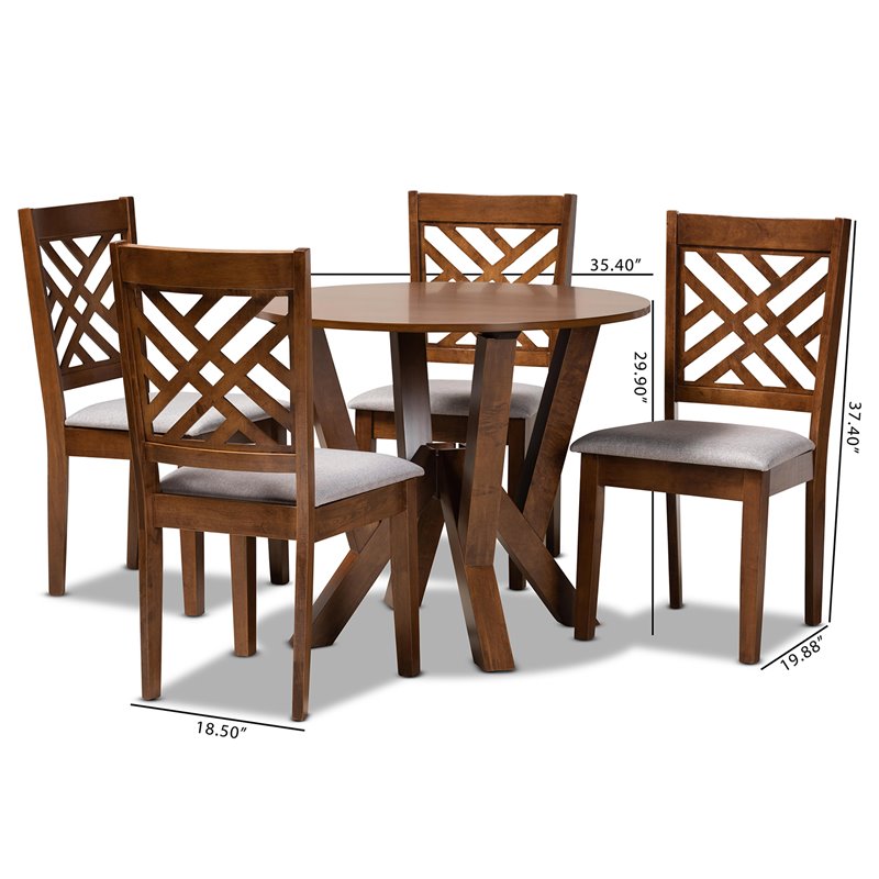 Bowery Hill Gray Fabric and Walnut Finished Wood 5-Piece Dining Set