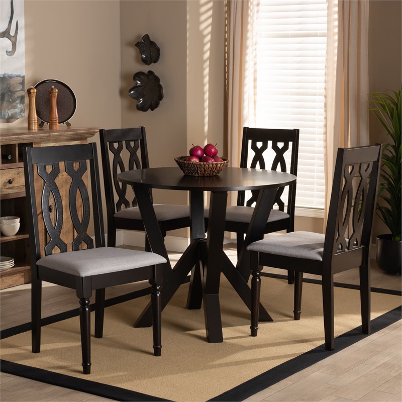 Bowery Hill Gray Fabric and Dark Brown Finished Wood 5-Piece Dining Set