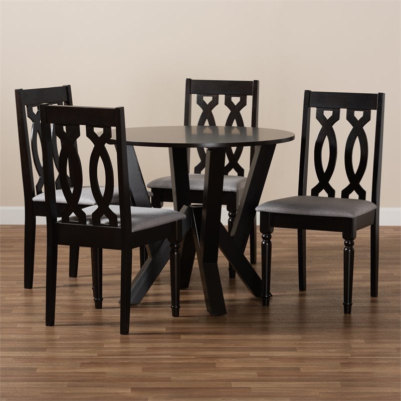 Bowery Hill Gray Fabric and Dark Brown Finished Wood 5-Piece Dining Set