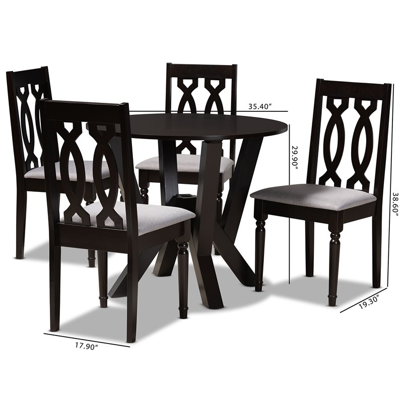 Bowery Hill Gray Fabric and Dark Brown Finished Wood 5-Piece Dining Set