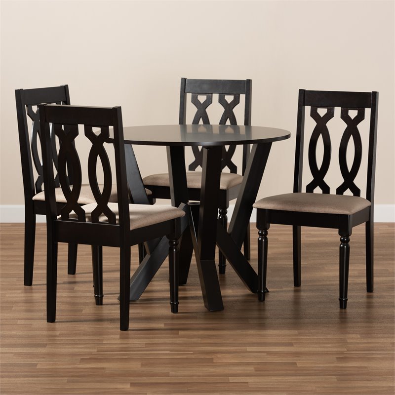 Bowery Hill Sand Fabric and Dark Brown Finished Wood 5-Piece Dining Set