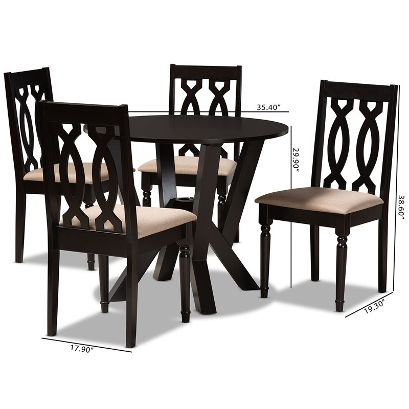 Bowery Hill Sand Fabric and Dark Brown Finished Wood 5-Piece Dining Set