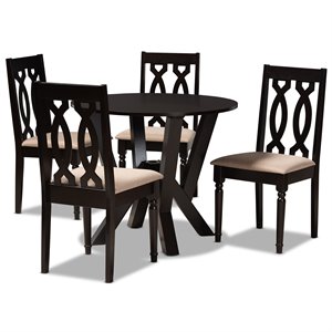 Bowery Hill Sand Fabric and Dark Brown Finished Wood 5-Piece Dining Set