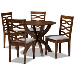 Bowery Hill Gray Fabric and Walnut Finished Wood 5-Piece Dining Set