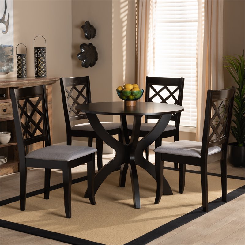Bowery Hill Gray Fabric and Dark Brown Finished Wood 5-Piece Dining Set