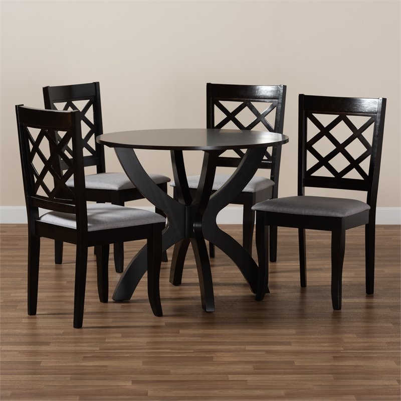 Bowery Hill Gray Fabric and Dark Brown Finished Wood 5-Piece Dining Set