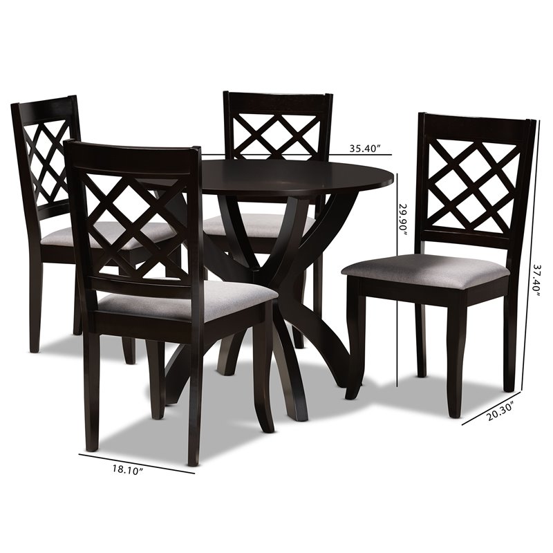 Bowery Hill Gray Fabric and Dark Brown Finished Wood 5-Piece Dining Set