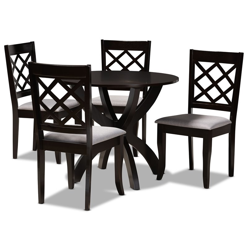 Bowery Hill Gray Fabric and Dark Brown Finished Wood 5-Piece Dining Set