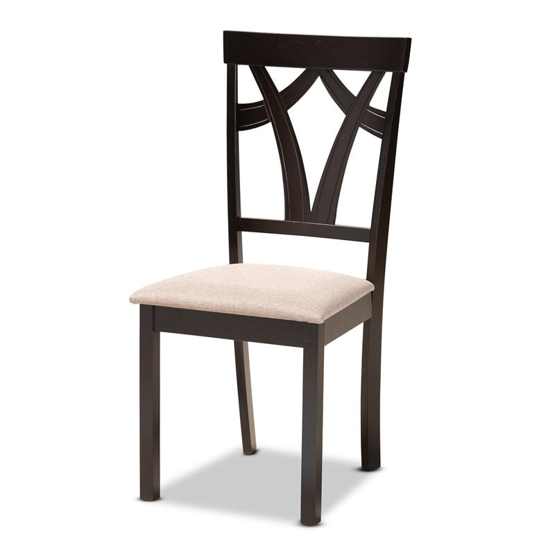 Bowery Hill Sand Fabric and Dark Brown Finished Wood 5-Piece Dining Set