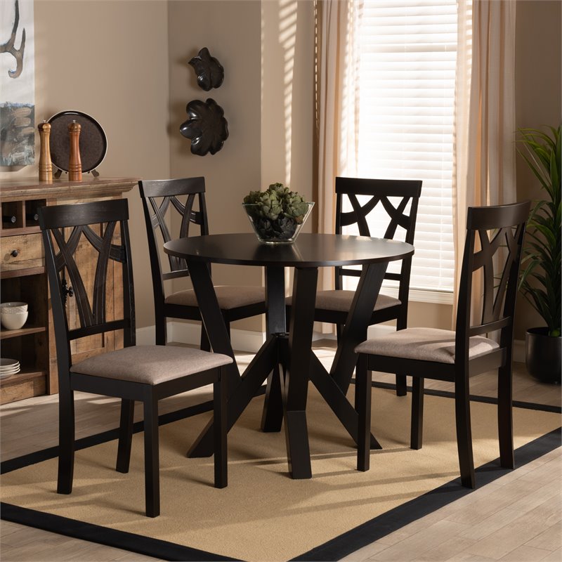 Bowery Hill Sand Fabric and Dark Brown Finished Wood 5-Piece Dining Set