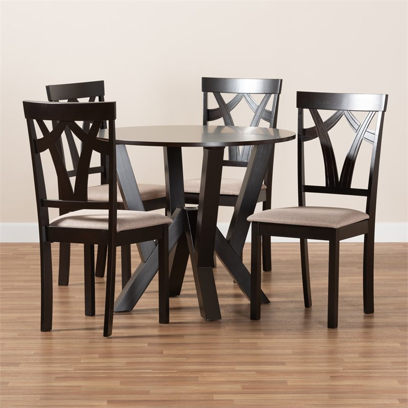 Bowery Hill Sand Fabric and Dark Brown Finished Wood 5-Piece Dining Set