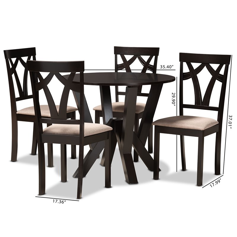 Bowery Hill Sand Fabric and Dark Brown Finished Wood 5-Piece Dining Set
