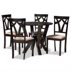 Bowery Hill Sand Fabric and Dark Brown Finished Wood 5-Piece Dining Set