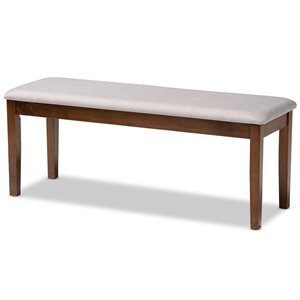 Bowery Hill Gray Fabric and Walnut Finished Wood Dining Bench