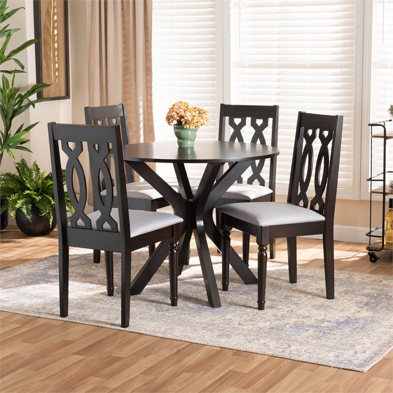 Bowery Hill Gray Fabric and Dark Brown Finished Wood 5-Piece Dining Set