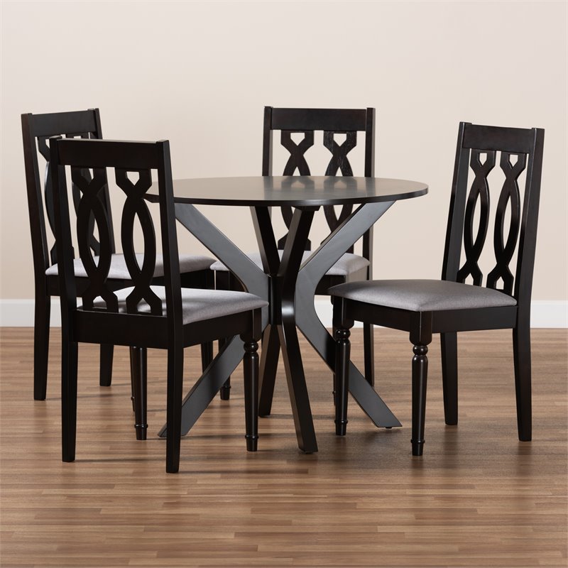 Bowery Hill Gray Fabric and Dark Brown Finished Wood 5-Piece Dining Set