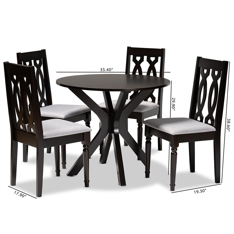 Bowery Hill Gray Fabric and Dark Brown Finished Wood 5-Piece Dining Set