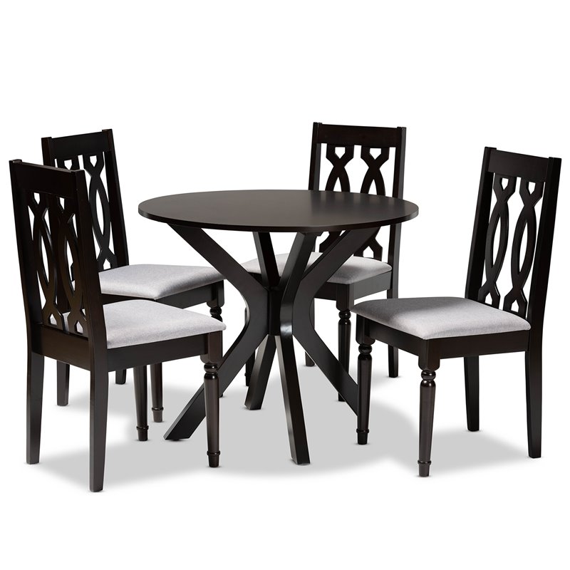 Bowery Hill Gray Fabric and Dark Brown Finished Wood 5-Piece Dining Set