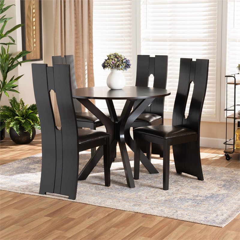 Bowery Hill Dark Brown Faux Leather Wood 5-Piece Dining Set