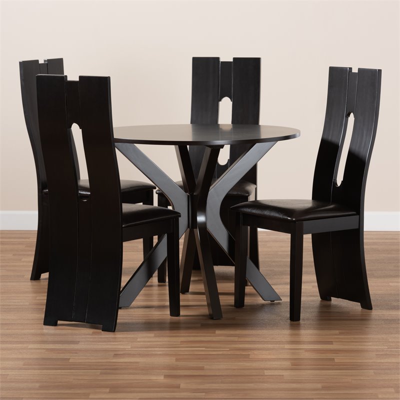 Bowery Hill Dark Brown Faux Leather Wood 5-Piece Dining Set