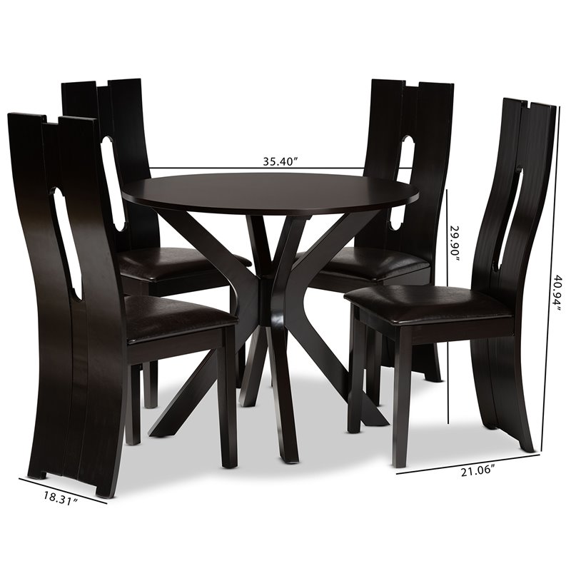 Bowery Hill Dark Brown Faux Leather Wood 5-Piece Dining Set