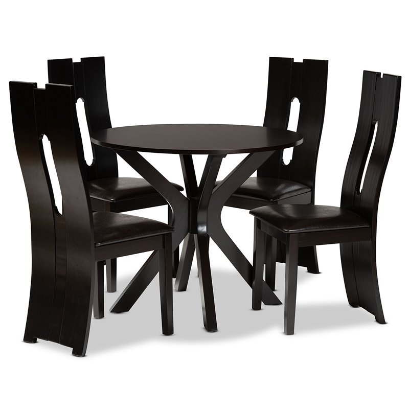 Bowery Hill Dark Brown Faux Leather Wood 5-Piece Dining Set
