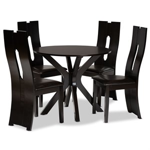 Bowery Hill Dark Brown Faux Leather Wood 5-Piece Dining Set