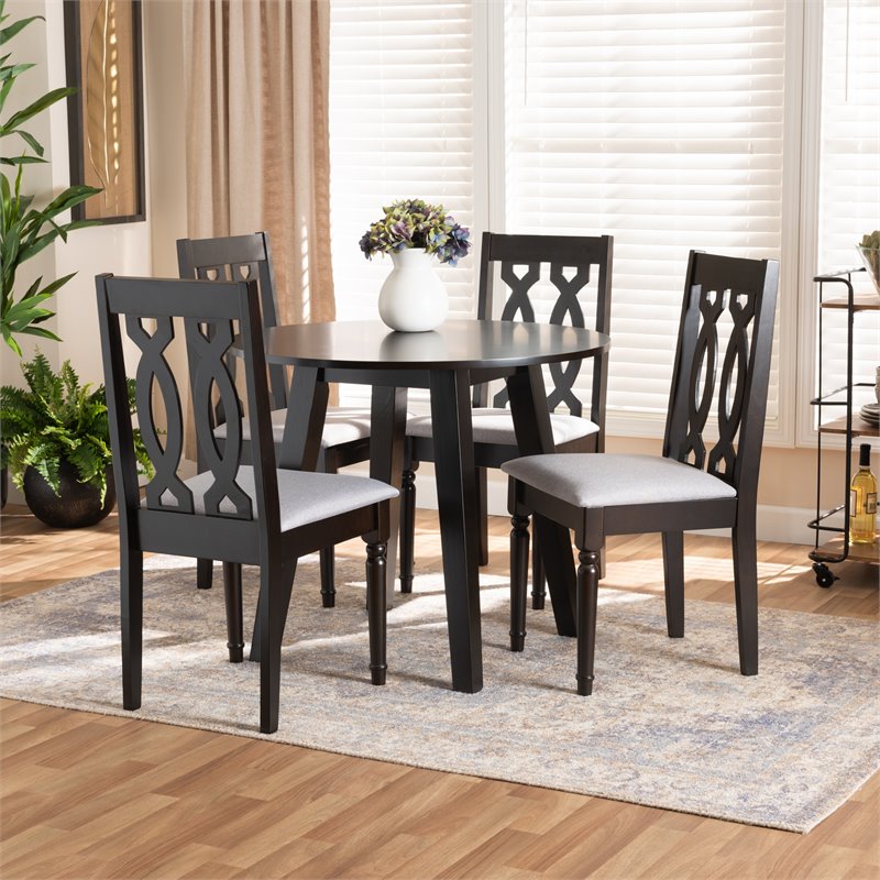 Bowery Hill Gray Fabric and Dark Brown Finished Wood 5-Piece Dining Set
