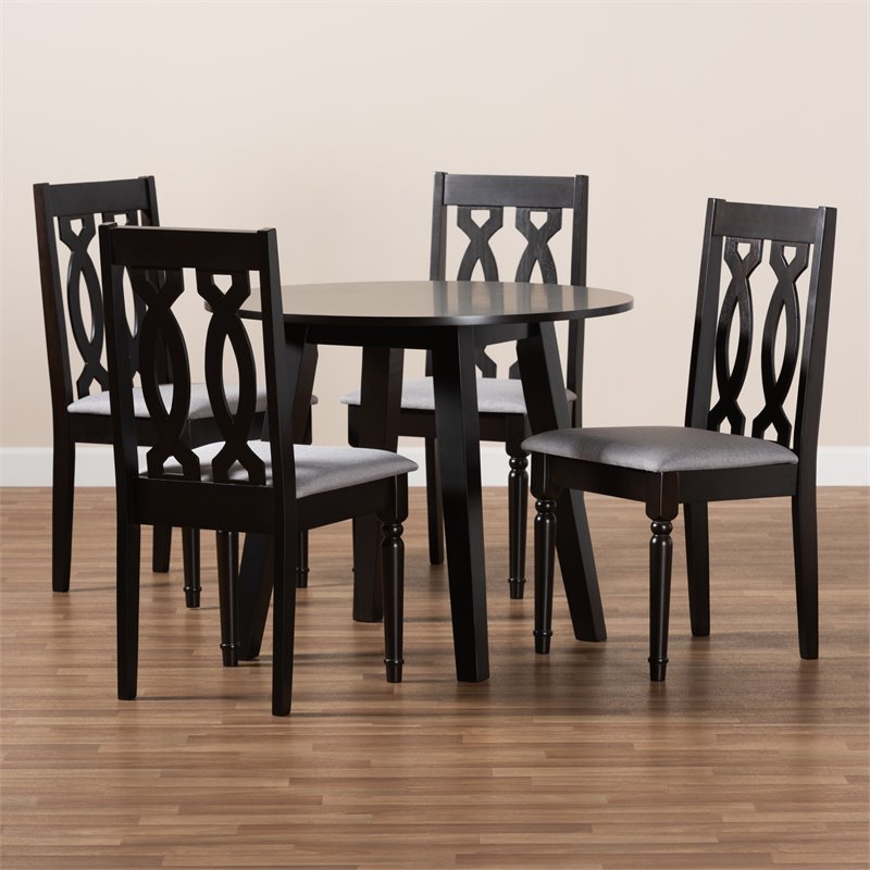 Bowery Hill Gray Fabric and Dark Brown Finished Wood 5-Piece Dining Set