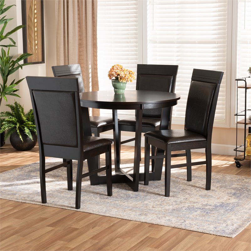 Bowery Hill Dark Brown Faux Leather Wood 5-Piece Dining Set