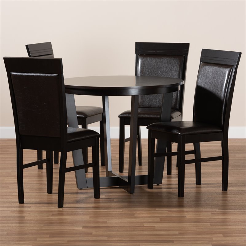 Bowery Hill Dark Brown Faux Leather Wood 5-Piece Dining Set