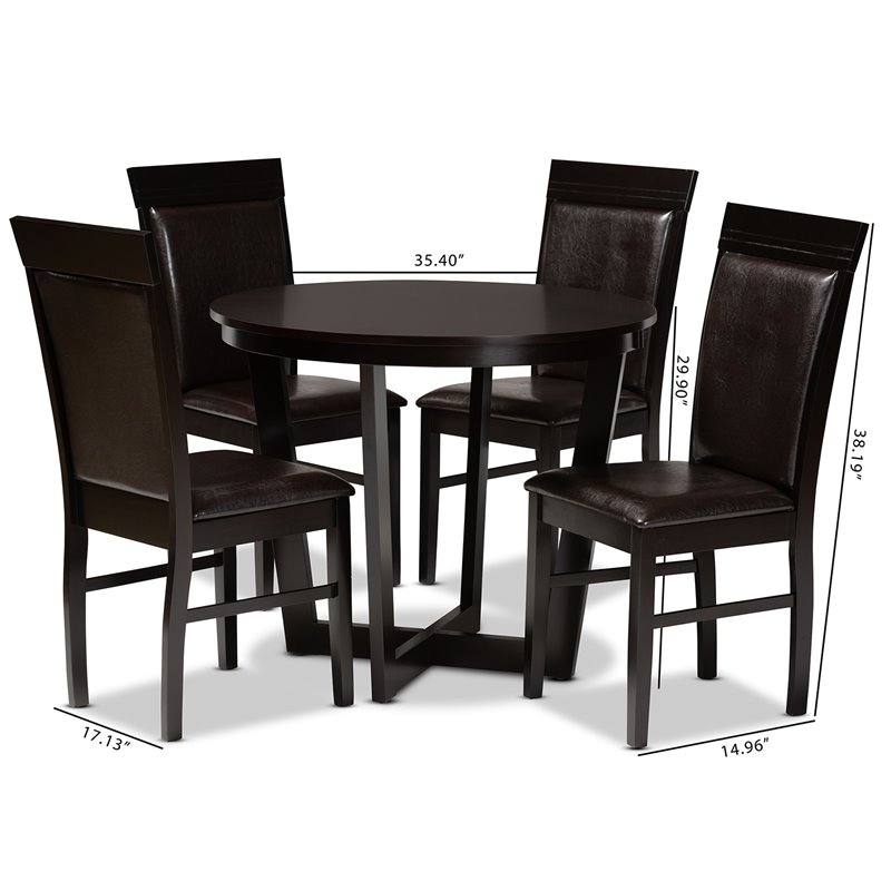 Bowery Hill Dark Brown Faux Leather Wood 5-Piece Dining Set