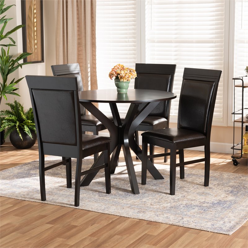 Bowery Hill Dark Brown Faux Leather Wood 5-Piece Dining Set