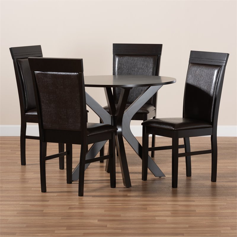 Bowery Hill Dark Brown Faux Leather Wood 5-Piece Dining Set