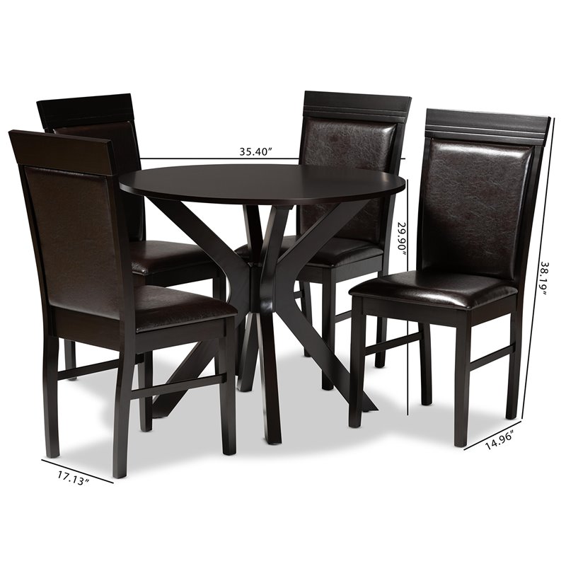 Bowery Hill Dark Brown Faux Leather Wood 5-Piece Dining Set