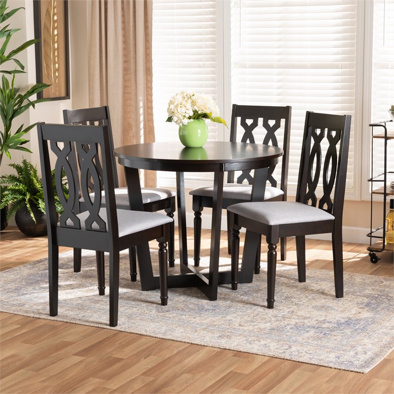 Bowery Hill Gray Fabric and Dark Brown Finished Wood 5-Piece Dining Set