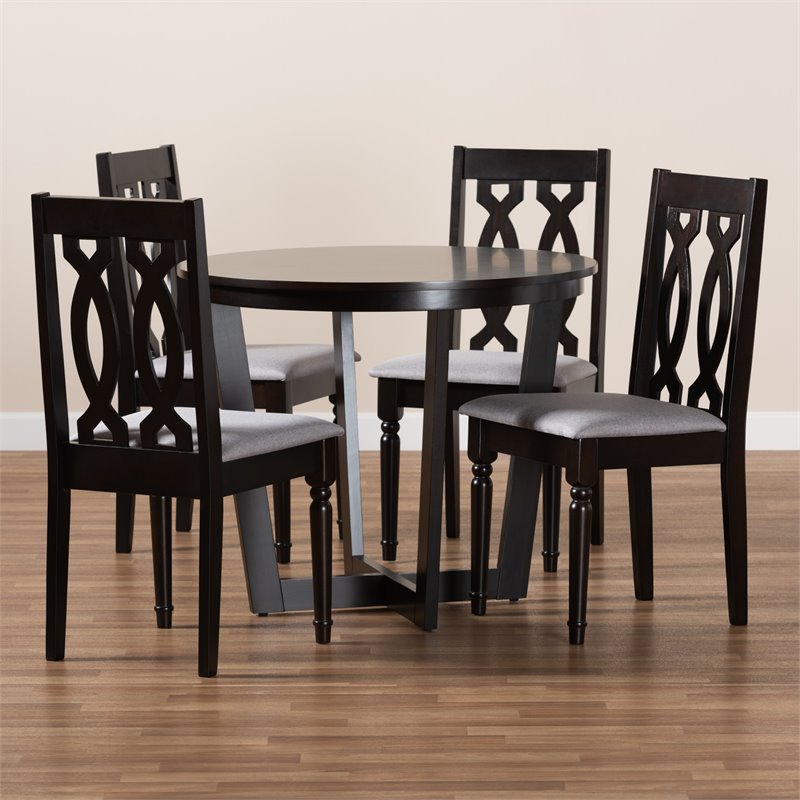 Bowery Hill Gray Fabric and Dark Brown Finished Wood 5-Piece Dining Set