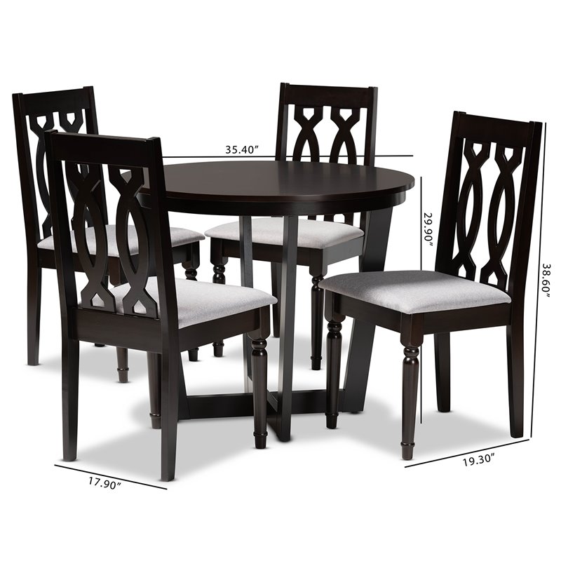 Bowery Hill Gray Fabric and Dark Brown Finished Wood 5-Piece Dining Set