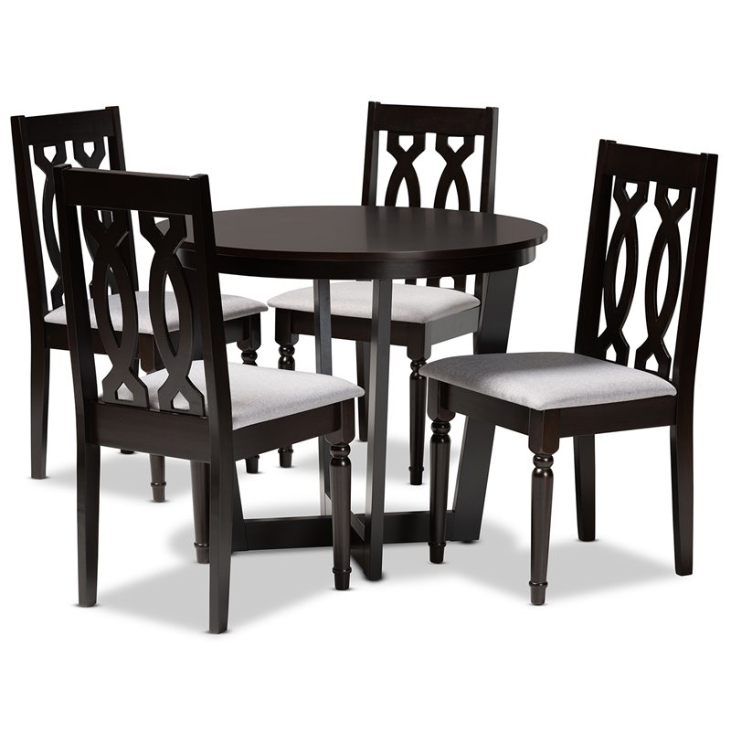 Bowery Hill Gray Fabric and Dark Brown Finished Wood 5-Piece Dining Set