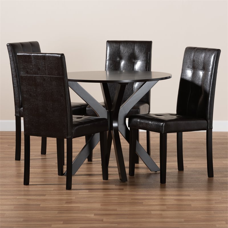 Bowery Hill Dark Brown Faux Leather Wood 5-Piece Dining Set